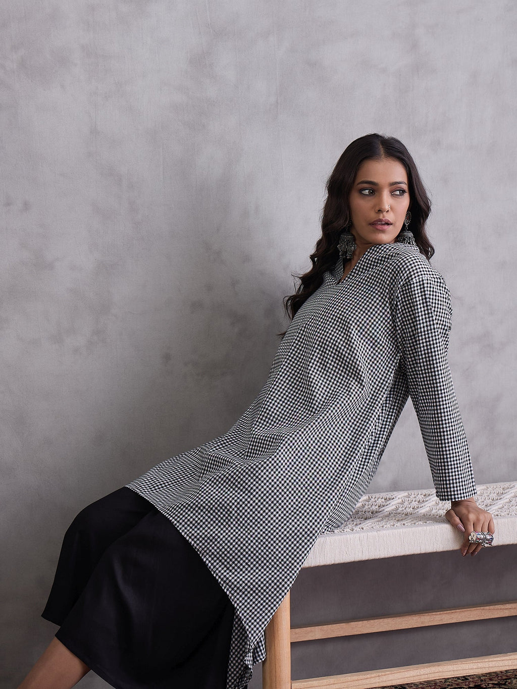 InWeave Black Small Check Black Palazzo Set