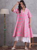 InWeave Pink Big Check Collar Palazzo Set
