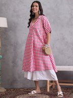 InWeave Pink Big Check Collar Palazzo Set