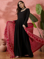 InWeave Black Sweetheart Kurta With Dupatta