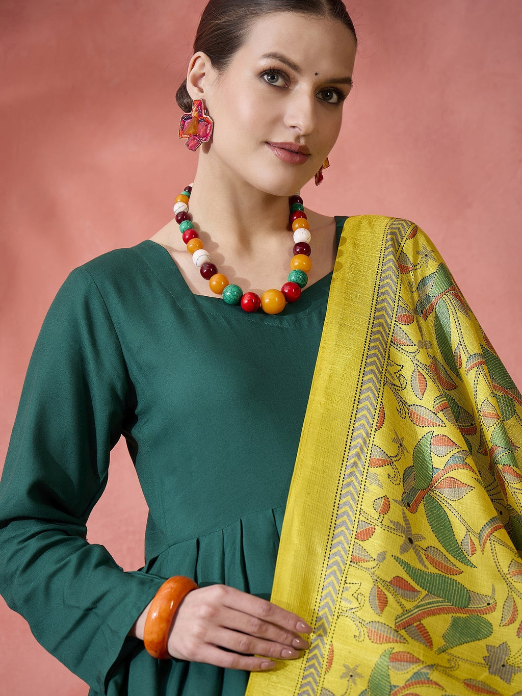 InWeave Green Sweetheart Kurta With Dupatta