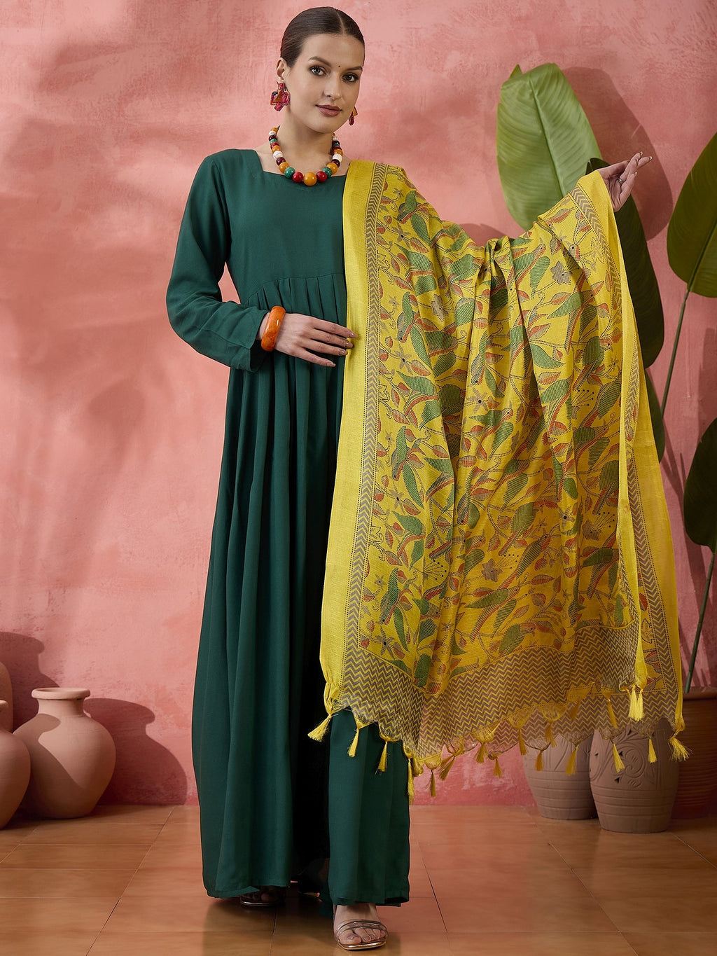 InWeave Green Sweetheart Kurta With Dupatta