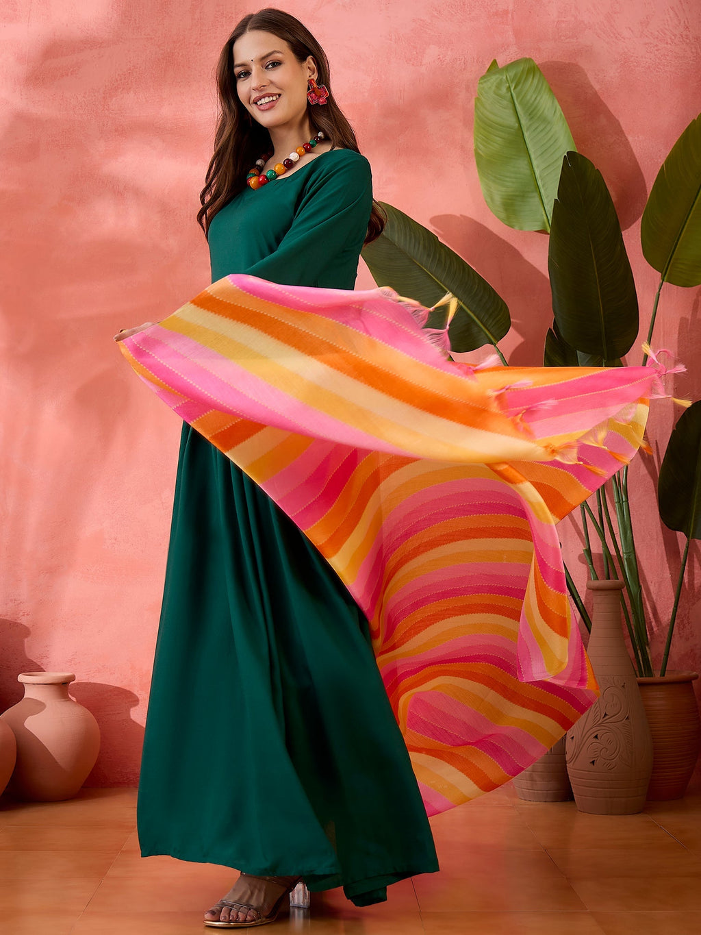 InWeave Green Sweetheart Kurta With Dupatta