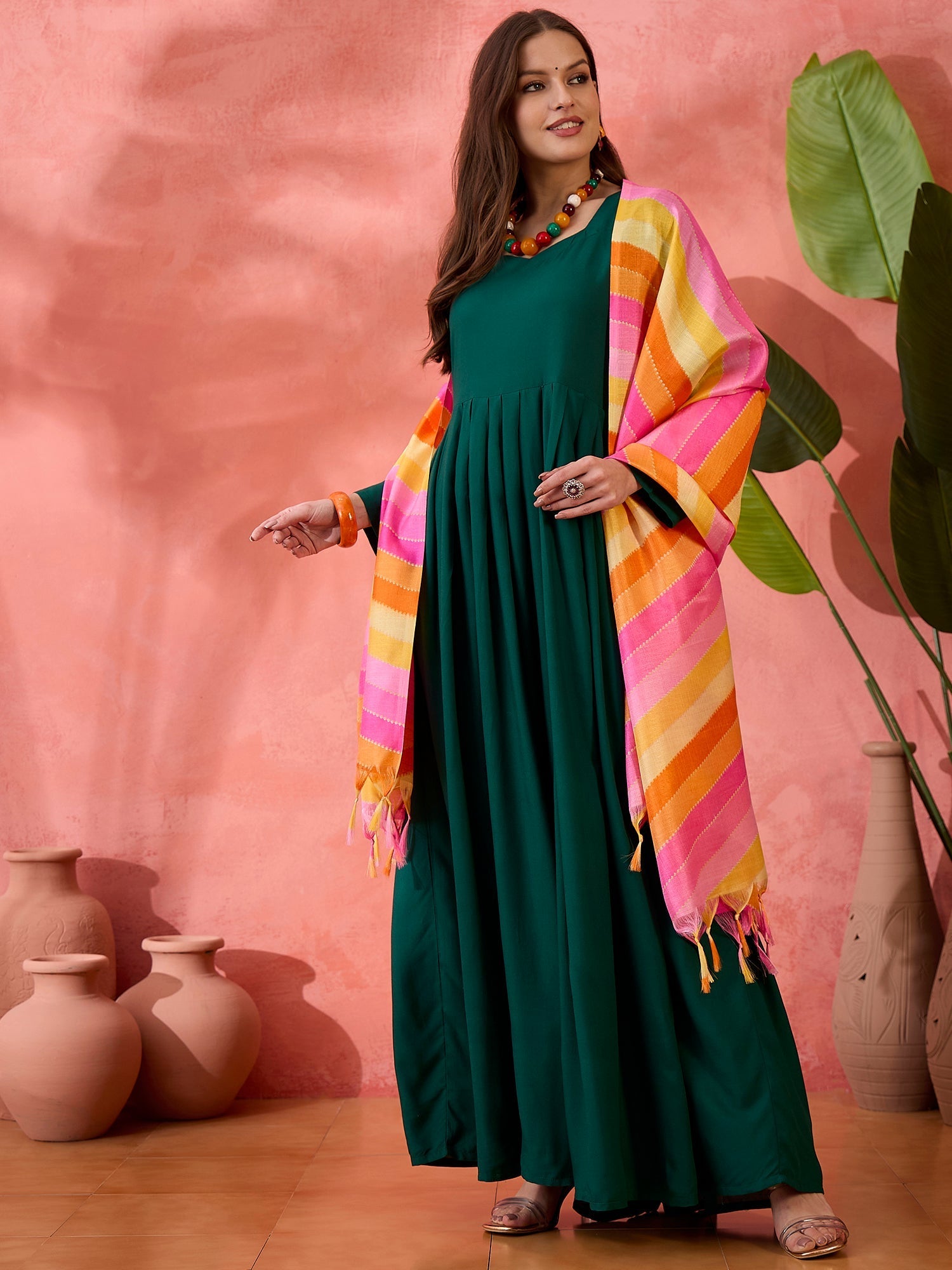 InWeave Green Sweetheart Kurta With Dupatta