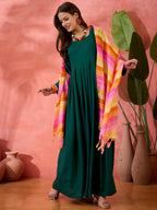 InWeave Green Sweetheart Kurta With Dupatta