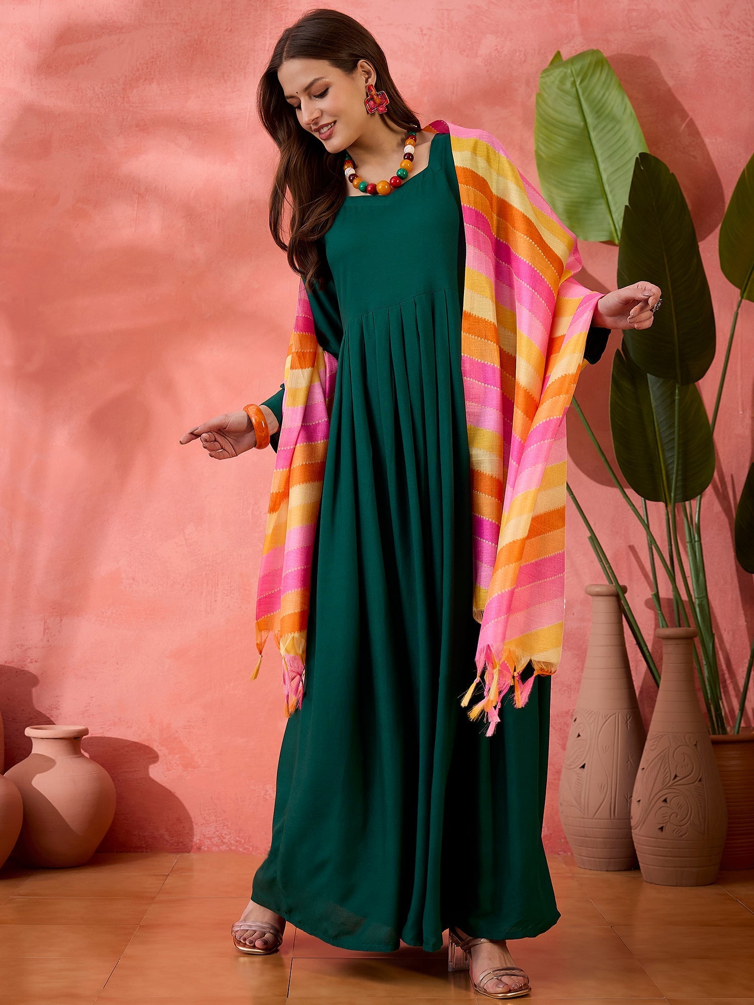 InWeave Green Sweetheart Kurta With Dupatta