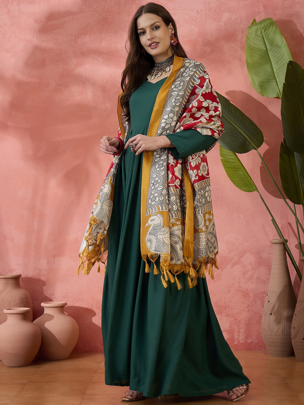 InWeave Green Sweetheart Kurta With Dupatta