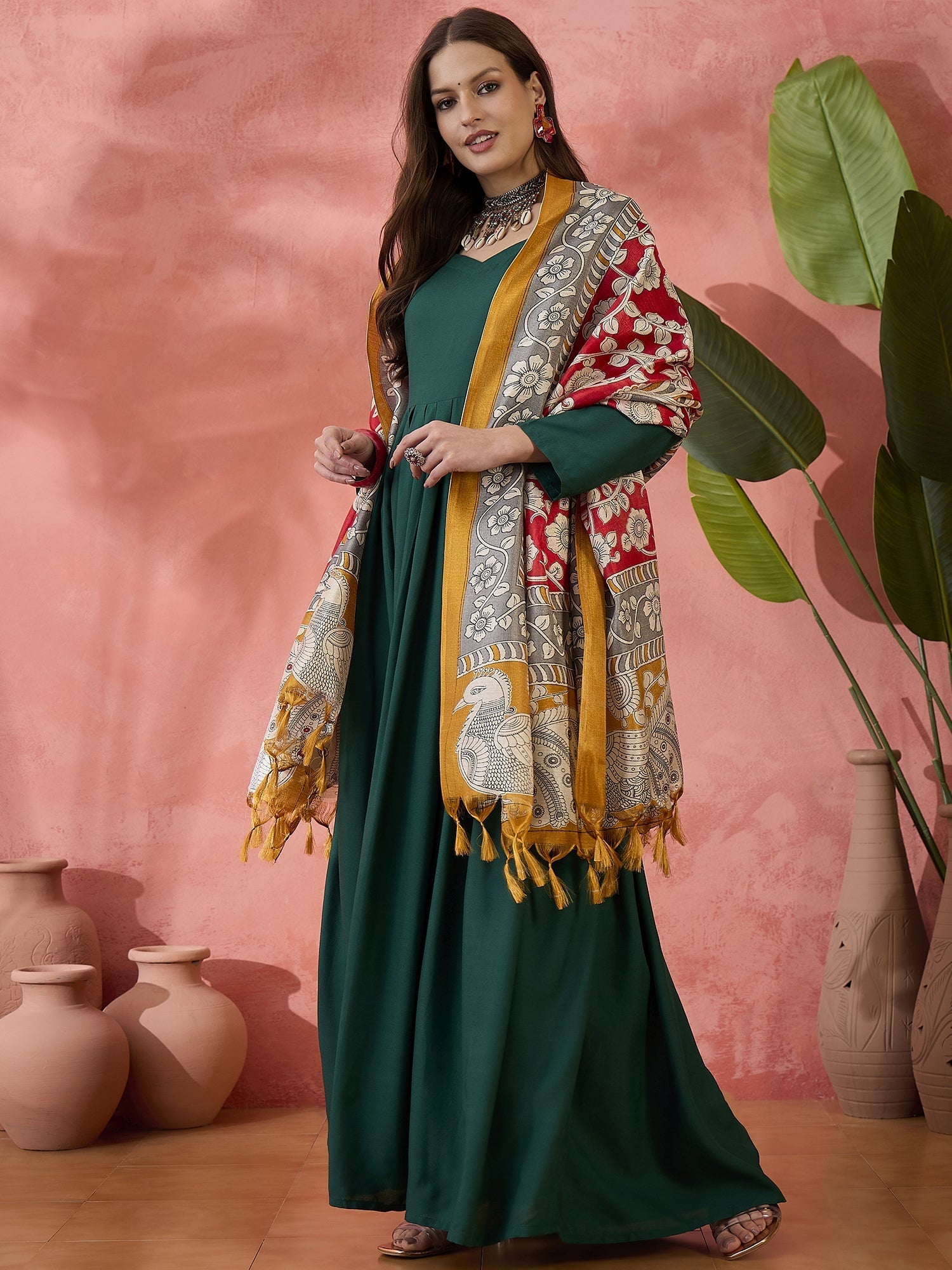 InWeave Green Sweetheart Kurta With Dupatta
