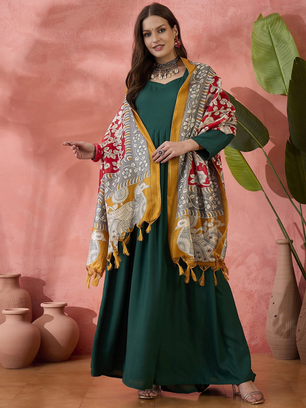 InWeave Green Sweetheart Kurta With Dupatta