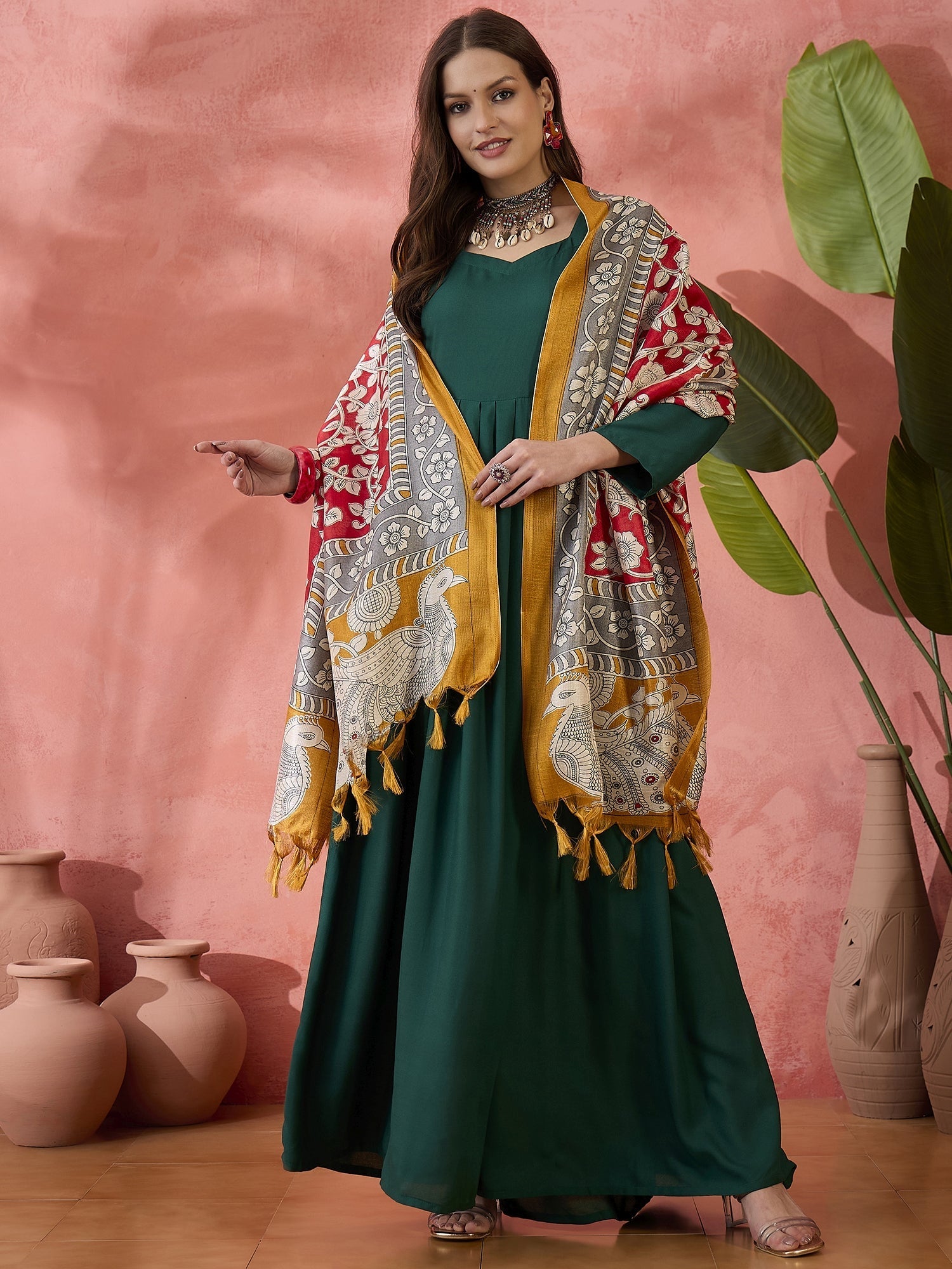 InWeave Green Sweetheart Kurta With Dupatta