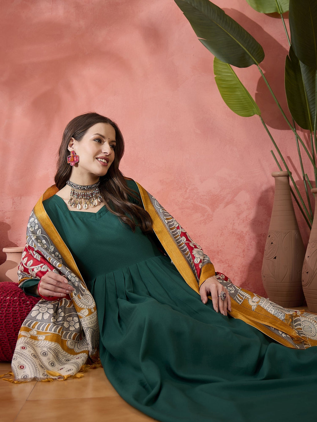 InWeave Green Sweetheart Kurta With Dupatta