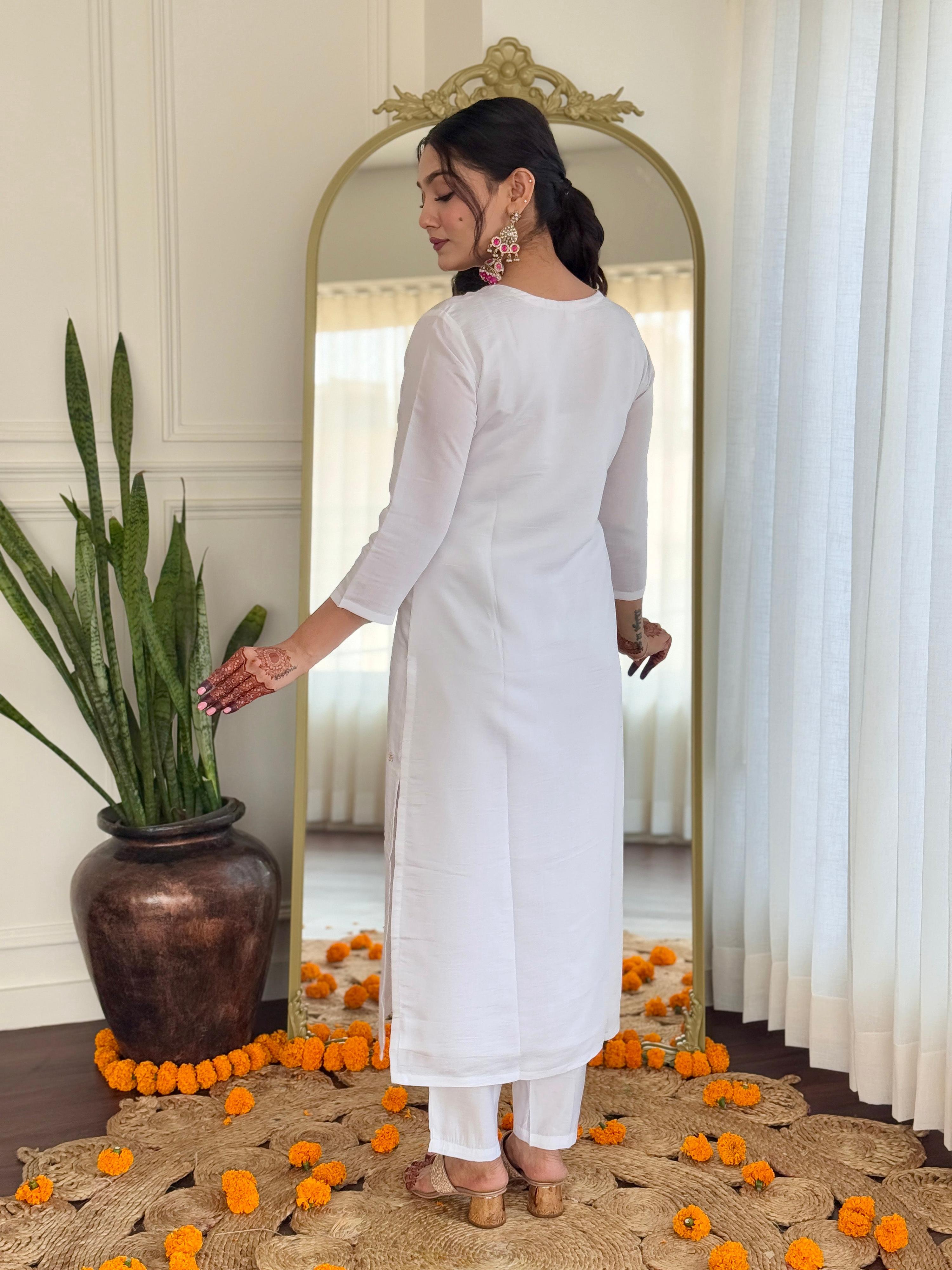 The52 Embroidered BSY Viscose Fabric Straight Kurta, Pant and Dupatta Set - Distacart