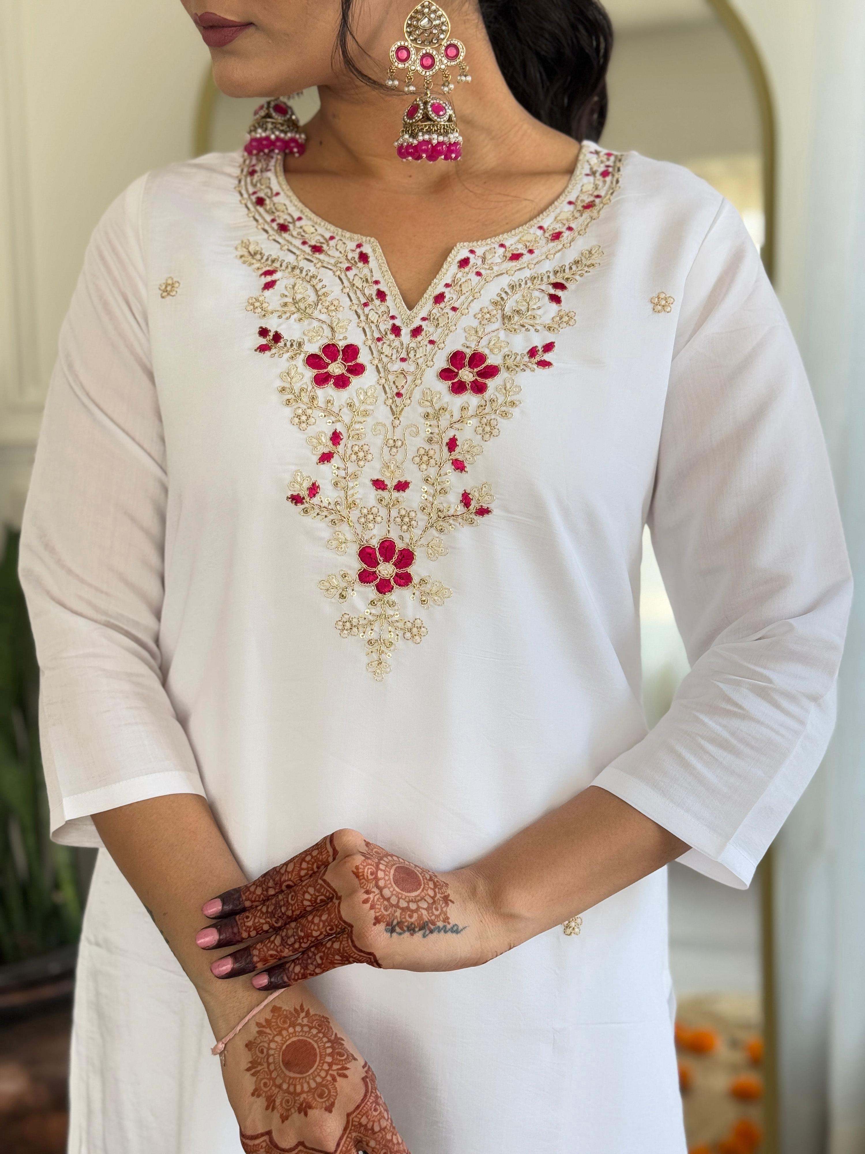 The52 Embroidered BSY Viscose Fabric Straight Kurta, Pant and Dupatta Set - Distacart