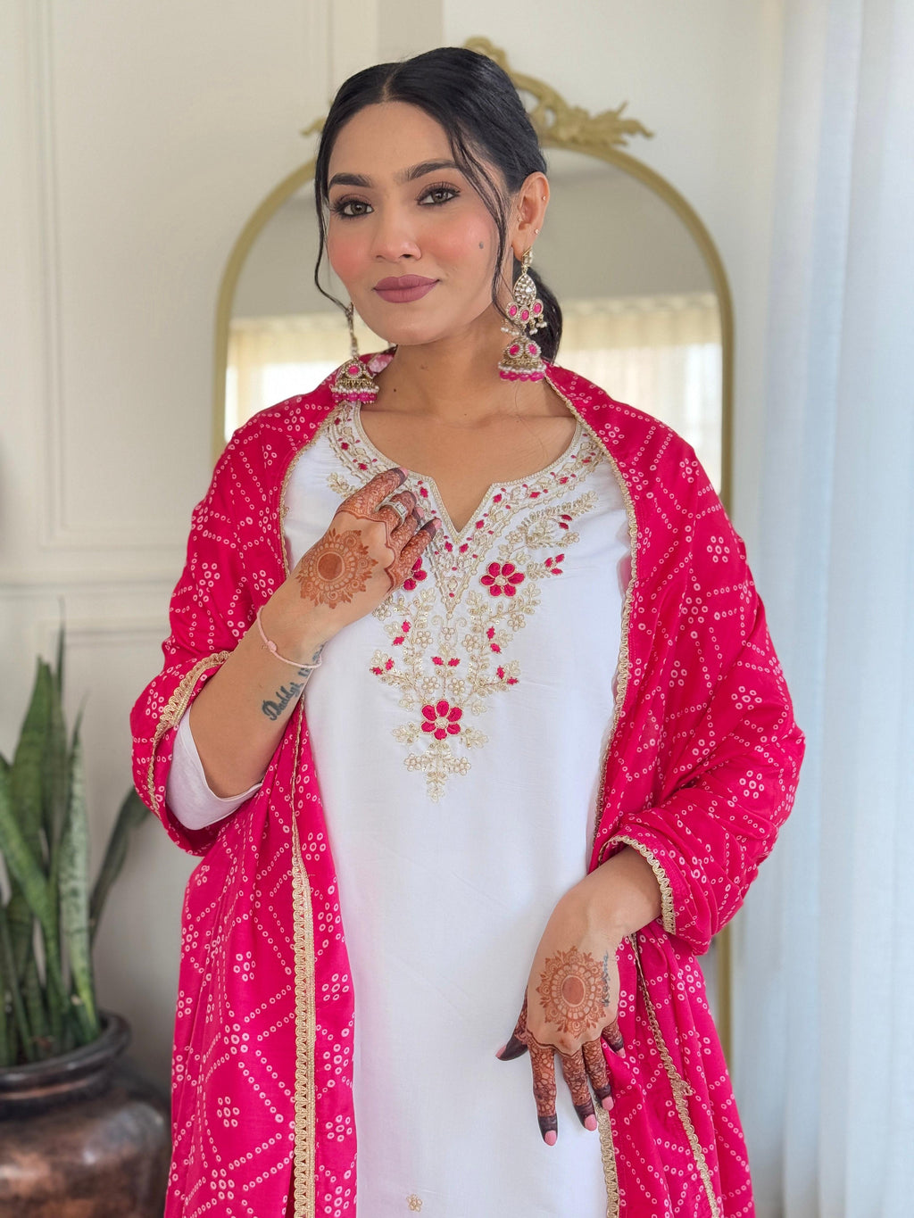 The52 Embroidered BSY Viscose Fabric Straight Kurta, Pant and Dupatta Set - Distacart