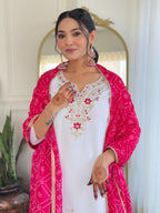 The52 Embroidered BSY Viscose Fabric Straight Kurta, Pant and Dupatta Set - Distacart