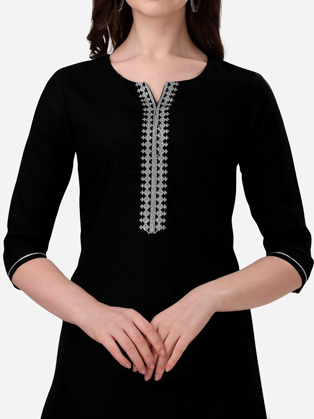 HERE&NOW Notch Neck Thread Work Straight Kurta