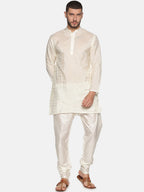 Sethukrishna Men Cream-Coloured Woven Design Kurta with Churidar - Distacart