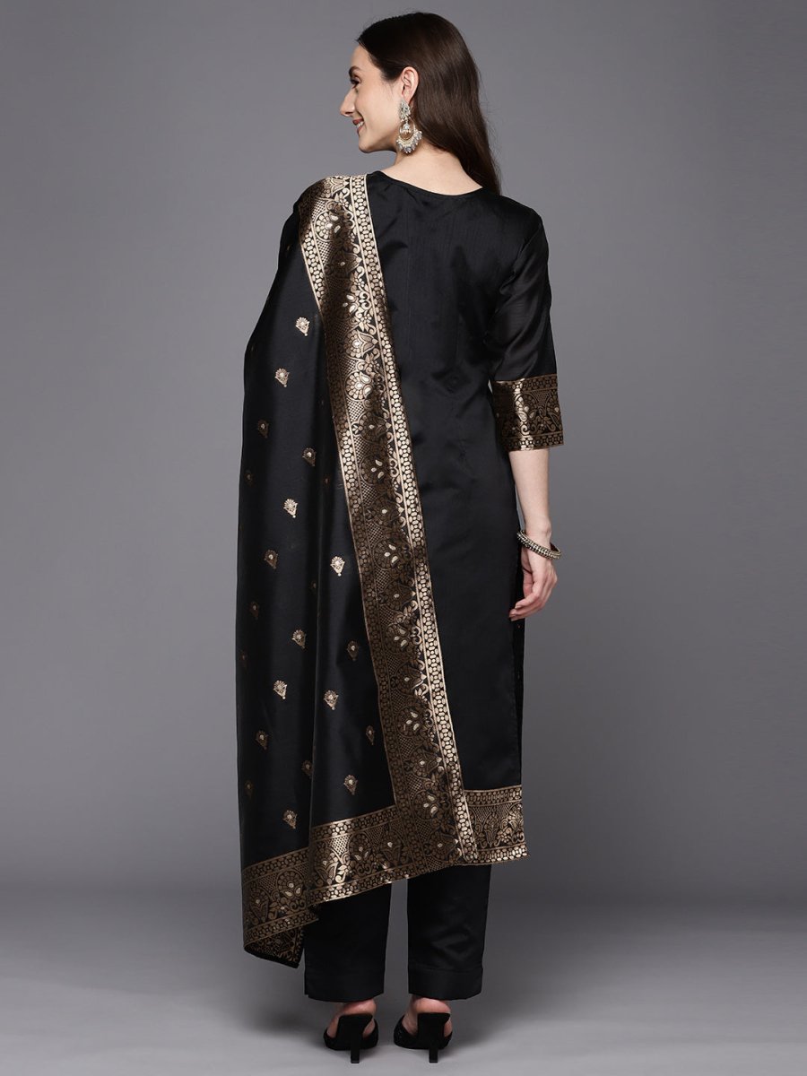 Ahalyaa Unstitched Black Dress Material - Distacart