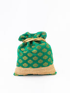 NR By Nidhi Rathi Green & Gold-Toned Banarasi Printed Potli Clutch - Distacart