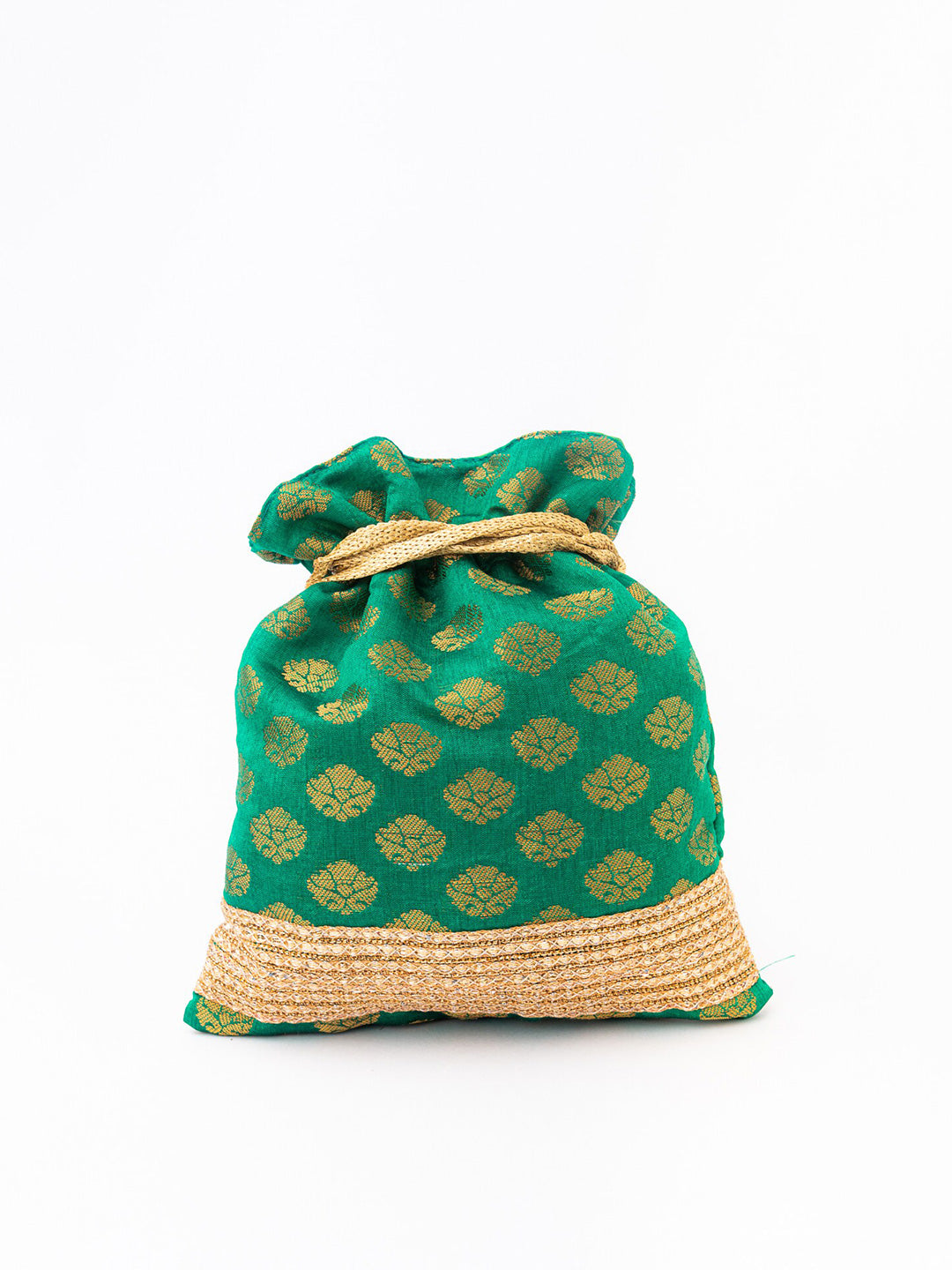 NR By Nidhi Rathi Green & Gold-Toned Banarasi Printed Potli Clutch - Distacart