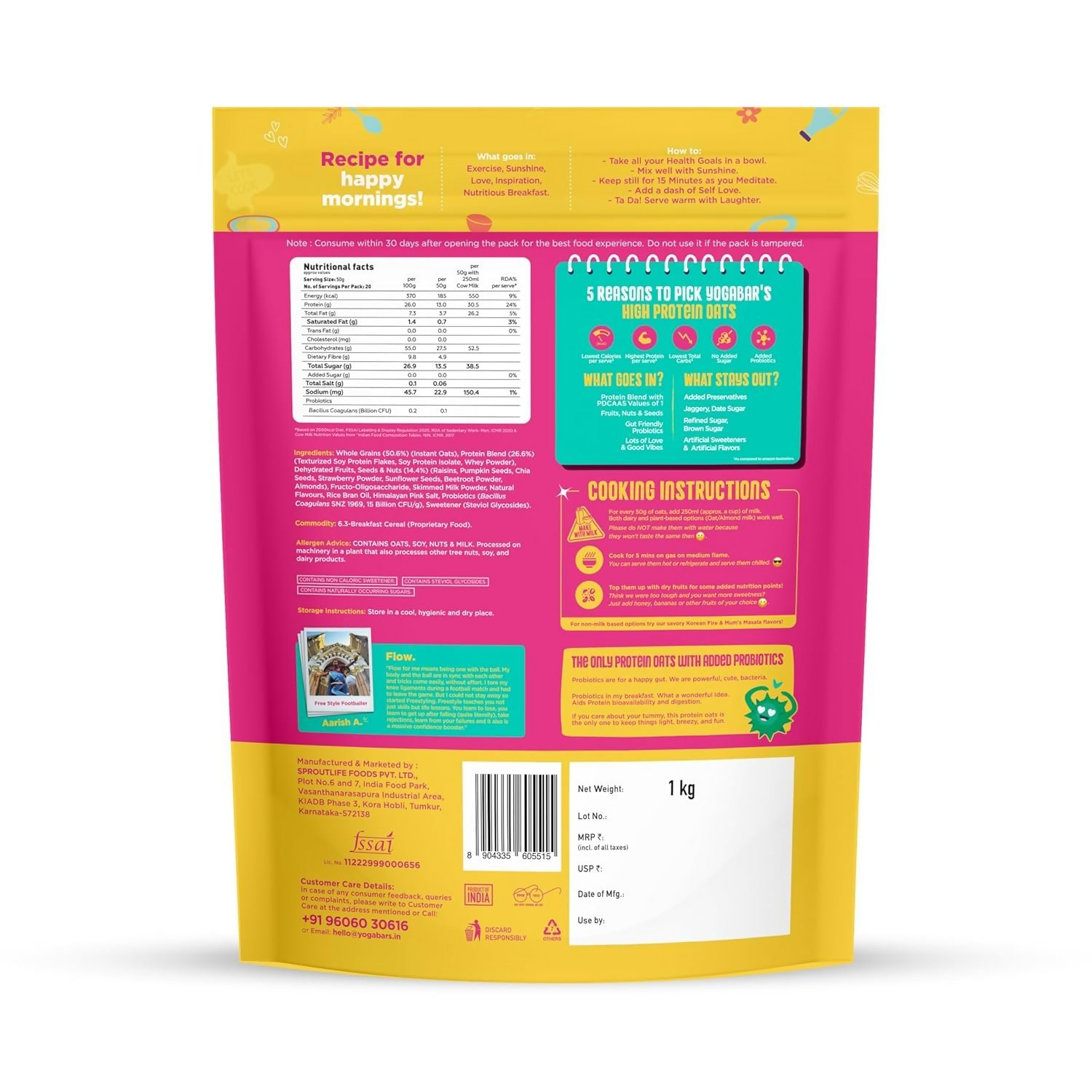 Yoga Bar 26g High Protein Oats Combo - Dark Chocolate, Fruits Nuts and Seeds - Distacart