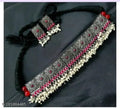 Tehzeeb Creations Women's Oxidised Necklace Set With White Pearl