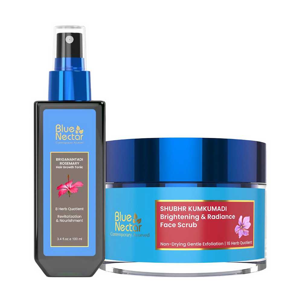Blue Nectar Hair Tonic + Kumkumadi Scrub Combo