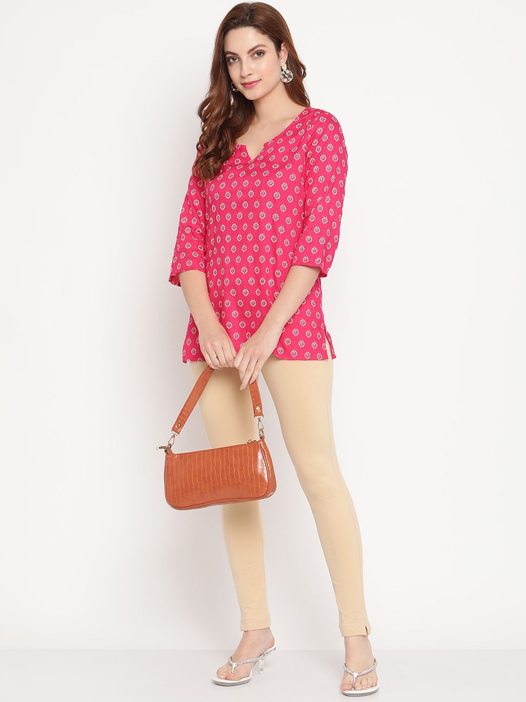 TAG 7 Women Pack of 2 Beige & Brown Solid Kurti Pants