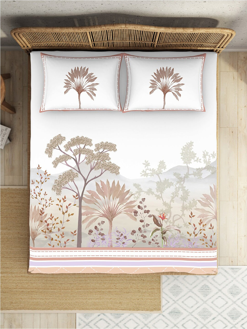 SPACES Kalakari Haath White Ethnic Motifs Cotton 210 TC King Bedsheet & 2 Pillow Covers
