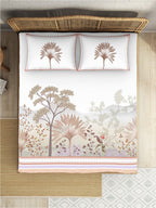 SPACES Kalakari Haath White Ethnic Motifs Cotton 210 TC King Bedsheet & 2 Pillow Covers