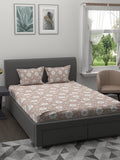 MYTRIDENT Brown White Ethnic Motifs 200 TC Cotton 1 King Bedsheet with 2 Pillow Covers