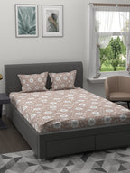 MYTRIDENT Brown White Ethnic Motifs 200 TC Cotton 1 King Bedsheet with 2 Pillow Covers