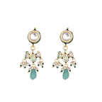 Nuyug 22K Gold Plated Pearl Empress Flora Green Stone Drops Necklace Set
