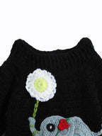 Chutput Kids Woollen Hand Knitted Full Sleeves Elephant Detail Sweater For Baby Boys - Black