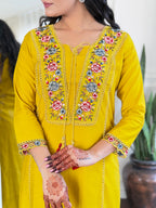 The52 Beautiful Women's Thread work Viscose Fabric Straight Kurta, Pant and Dupatta Set - Distacart