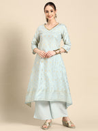 Sangria Gold-Toned Foil Printed Sequinned Detail A-Line Kurta with Palazzos