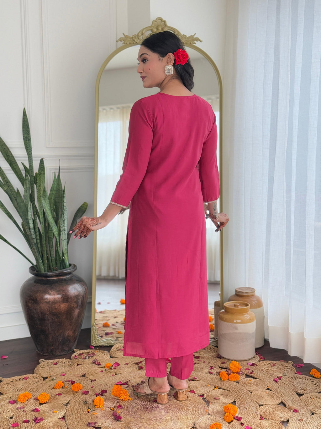 The52 Women's Viscose Silk Embroidery work Straight Kurta with Pant and Dupatta Set - Distacart