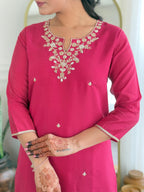 The52 Women's Viscose Silk Embroidery work Straight Kurta with Pant and Dupatta Set - Distacart