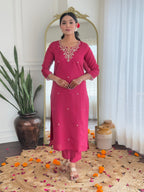 The52 Women's Viscose Silk Embroidery work Straight Kurta with Pant and Dupatta Set - Distacart