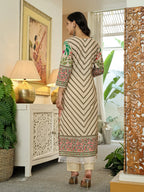 Yufta Pink Cotton Straight Floral Print Beads And Stones Lace Work Kurta Dupatta Set - Distacart