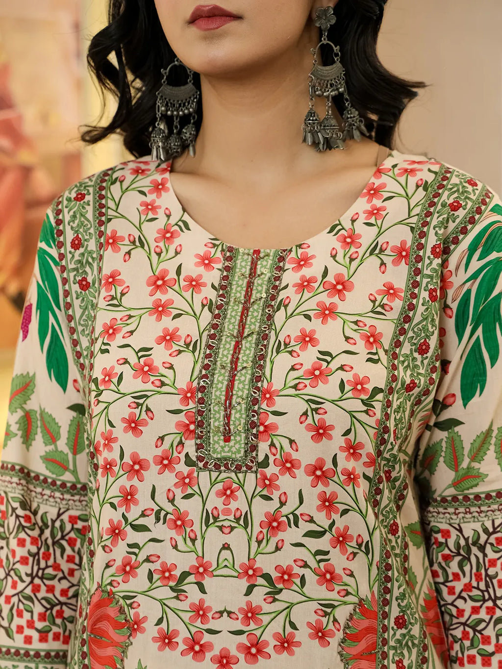 Yufta Pink Cotton Straight Floral Print Beads And Stones Lace Work Kurta Dupatta Set - Distacart