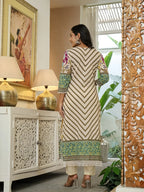 Yufta Yellow Cotton Straight Floral Print Beads And Stones Lace Work Kurta Dupatta Set - Distacart