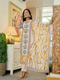 Yufta Yellow Cotton Straight Floral Print Beads And Stones Kurta Dupatta Set