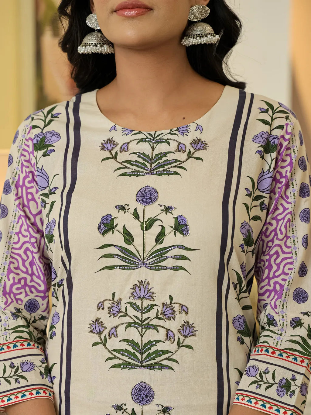 Yufta Yellow Cotton Straight Floral Print Beads And Stones Kurta Dupatta Set