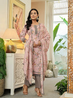 Yufta Pink Cotton Straight Lace Work Kurta Dupatta Set - Distacart