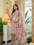 Yufta Pink Cotton Straight Lace Work Kurta Dupatta Set - Distacart