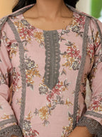 Yufta Pink Cotton Straight Lace Work Kurta Dupatta Set - Distacart