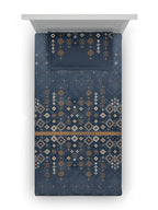 DDecor Blue & Brown Ethnic Motifs Cotton 150 TC Single Bedsheet with 1 Pillow Cover