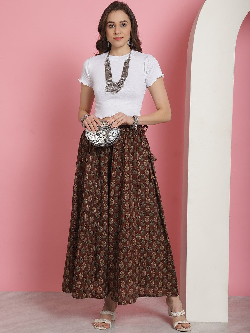 TAG 7 Floral Printed Flared Pure Cotton Ethnic Palazzos