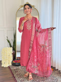 The52 Women's Chanderi Embroidery work Straight Kurta with Pant and Dupatta Set - Distacart